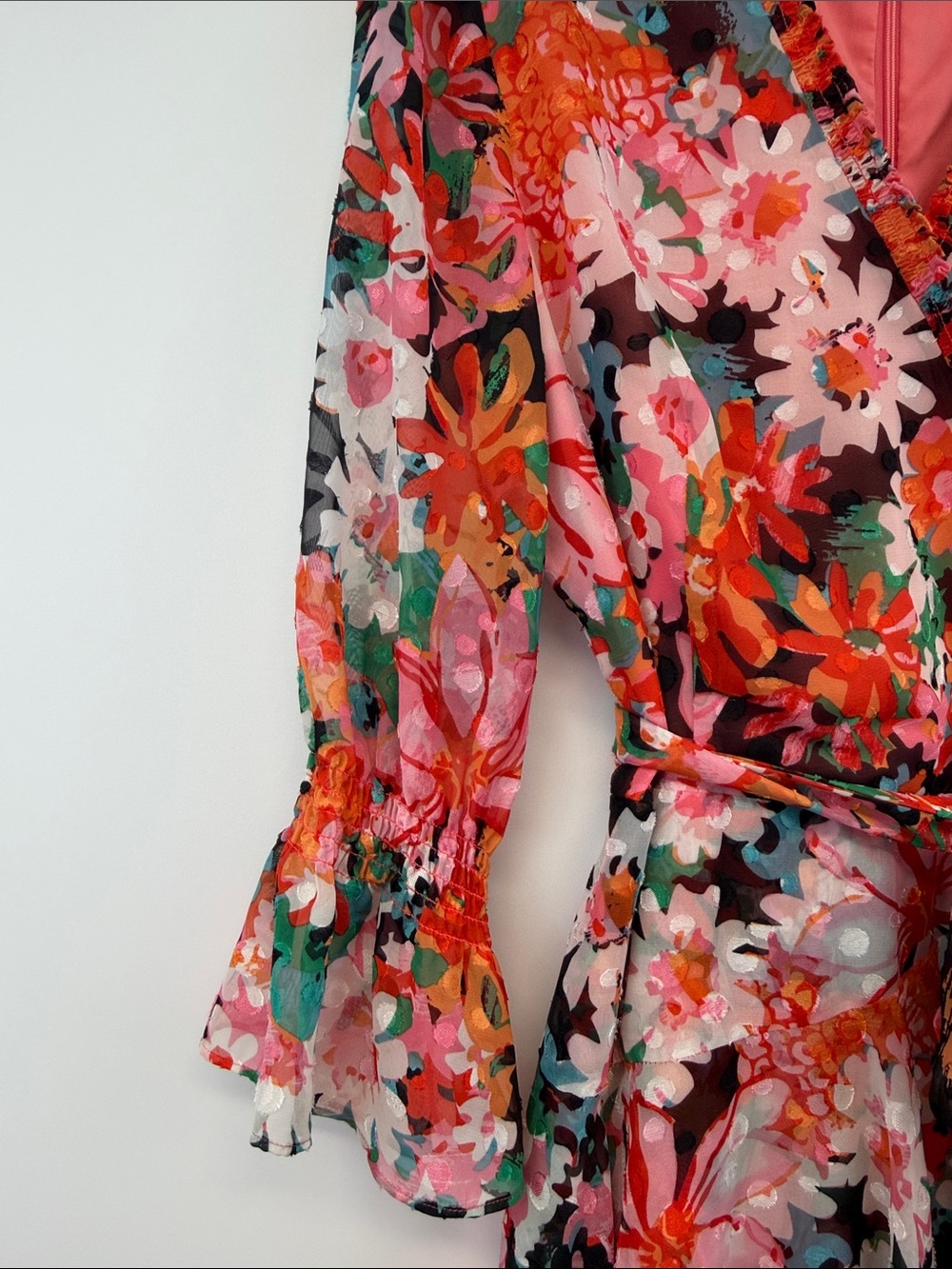Tahari Arthur S. Levine Pink Multi Floral Faux Wrap Midi Dress Size 12 - Picture 4 of 10